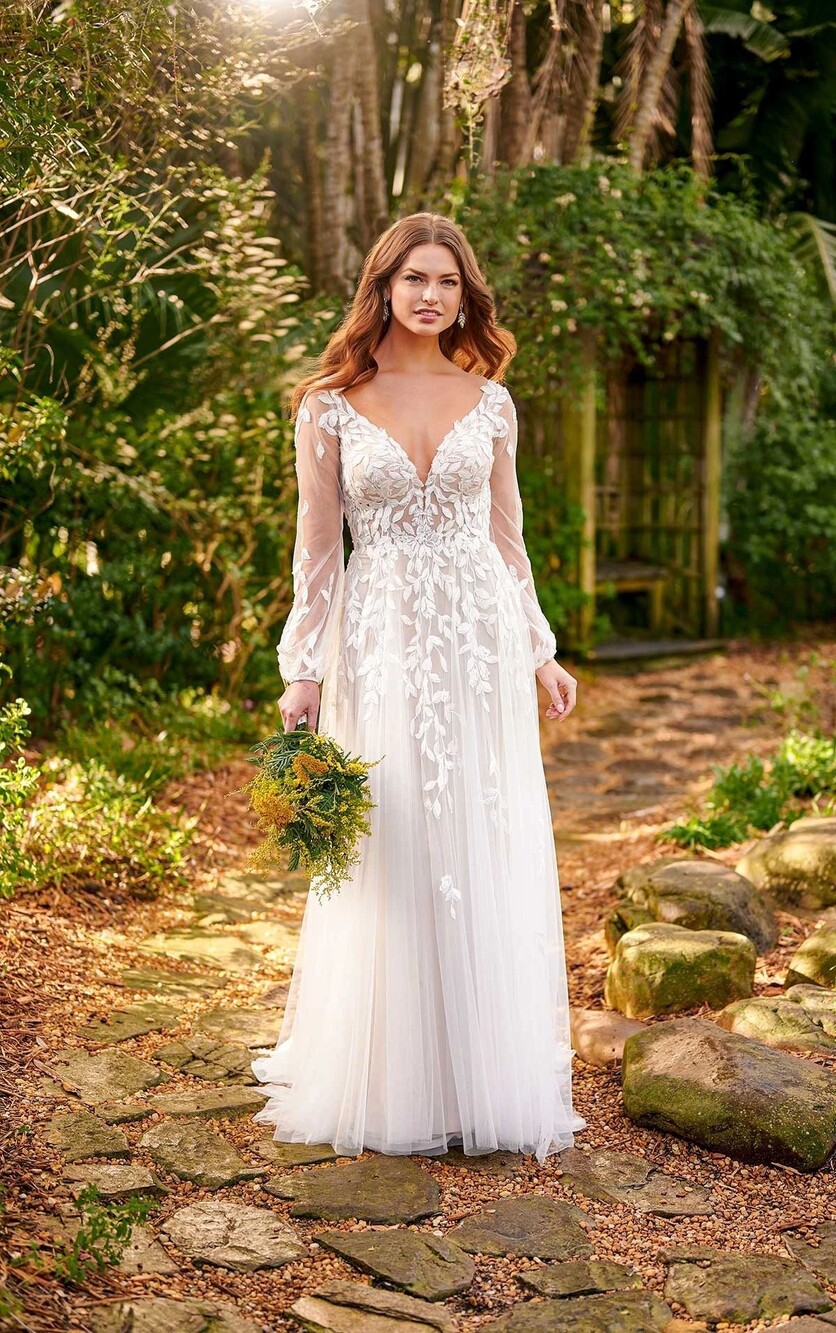 Essence of Australia Wedding Dress (New!) - D3145 Sheer Boho-Style Size US 16 -